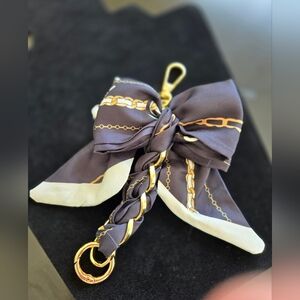 Elegant Scarf Bow Keychain Or Bag Charm with Gold Accents